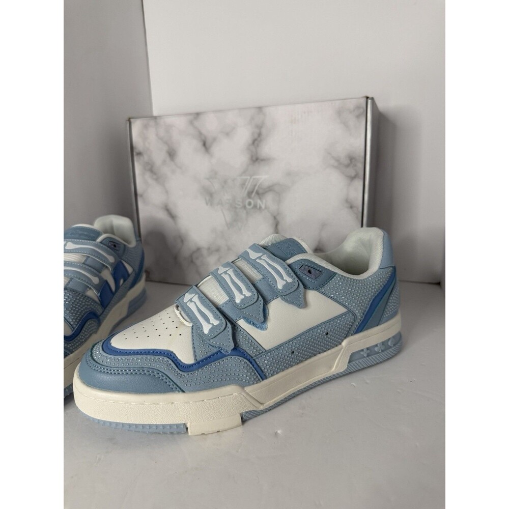 Watson Vulture-07 Men's Sneakers Blue White Low Top Hook & Loop Athletic